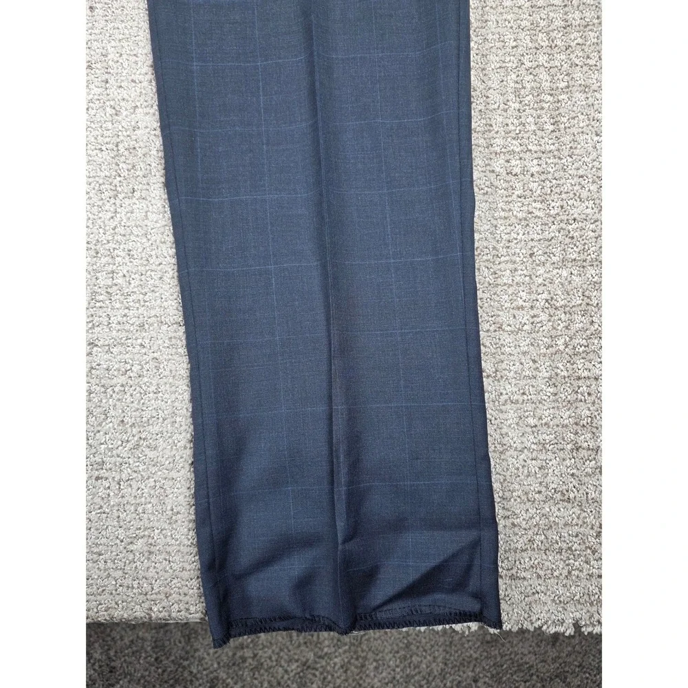 Lauren Ralph Lauren Mens Navy Blue Wool Plaid Ultraflex Dress Pants 52W UNHEMMED